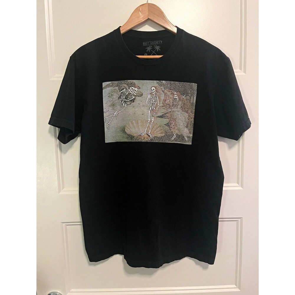 Riot Society Men's Black The Birth Of Venus Skeleton Crew Neck Tee Shirt Large